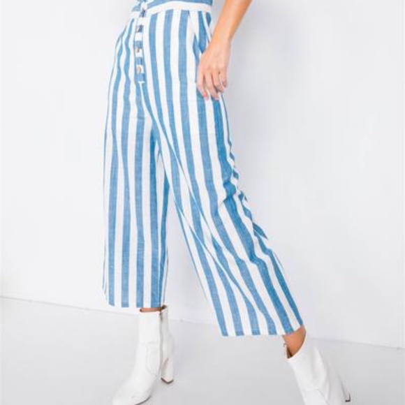 LE LIS NWT Cotton/Linen Striped Jumpsuit S - Picture 3 of 9